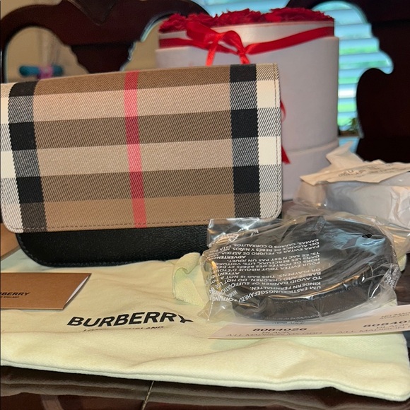 Burberry Crossbody Bag in Tan, Black, and Red Check - Picture 3 of 8